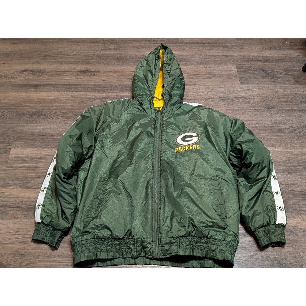 NFL Game Day Green Bay Packers Puffer Jacket Hooded Green Yellow Mens M
